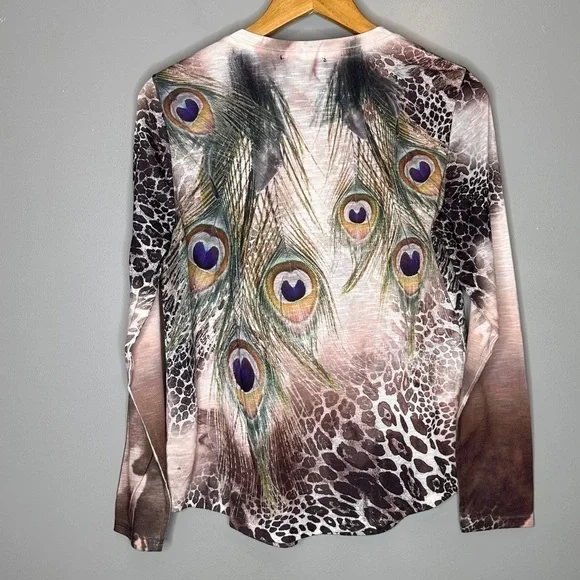 BLEU Peacock animal print long sleeve blouse - Picture 5 of 5